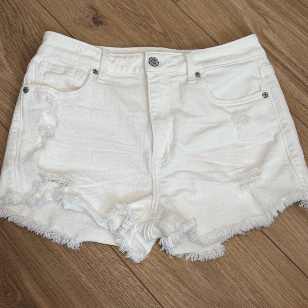 Eunina White Super High Rise Distressed Cut Off Denim Shorts Small - Picture 2 of 6
